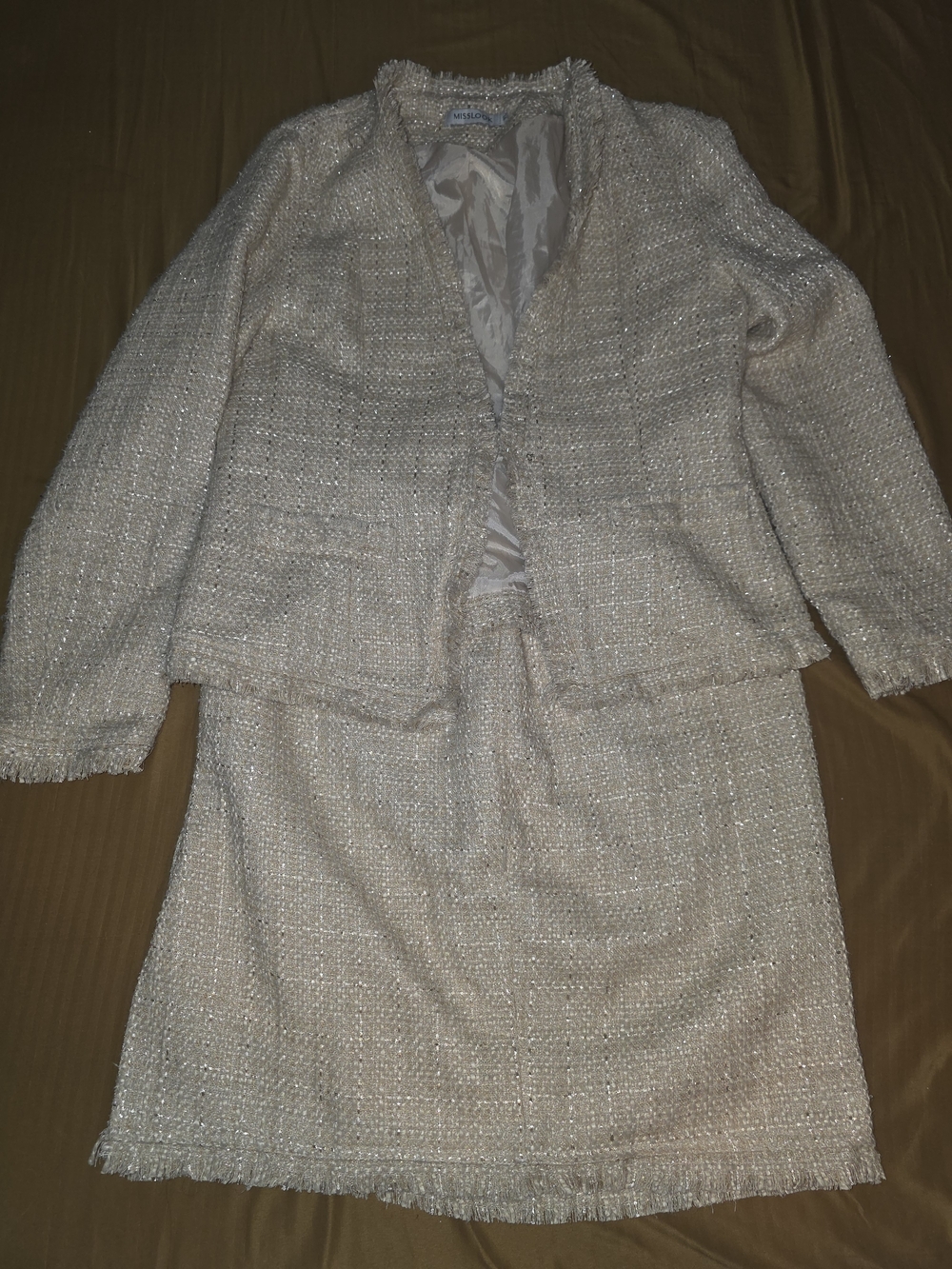 MISSLOOK Cream Tweed Blazer and Skirt Set